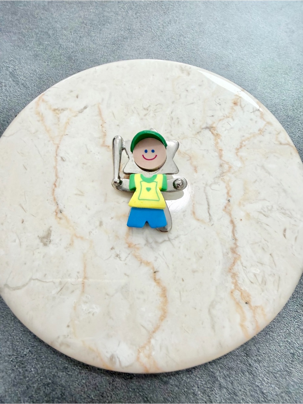 Vintage Estrella Star Children Coll Polymer Clay Baseball Boy Star Charm Pendant